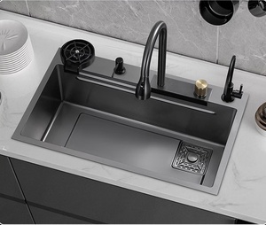 Évier cascade, grand évier simple en acier inoxydable, bac de lavage de vaisselle, bac de lavage de légumes pour cuisine domestique - Product Image 1