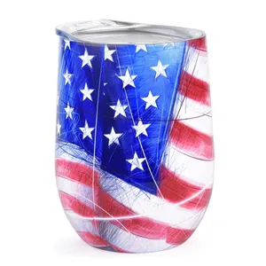 Double Wall Stainless Steel Stemless Insulated Wine Tumbler With Lid 12oz Durable Wine Glass Insulated Coffee Mug Cup
