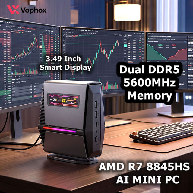 Factory Direct OEM Custom AI Mini PC AMD Ryzen 7 8845HS Gaming PC Dual 2.5G LAN Small Computer with 3.49" Smart Status Display