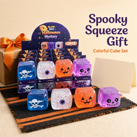 Jouet Squishy Cube d'Halloween, Jouet Sensoriel Anti-Stress à Presser, Cadeau Fidget pour Fête ou Événement
