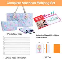 Jeu de Mahjong américain en PU, sac de transport bleu complet, 160 tuiles de Mahjong orange, 4 supports transparents tout-en-un