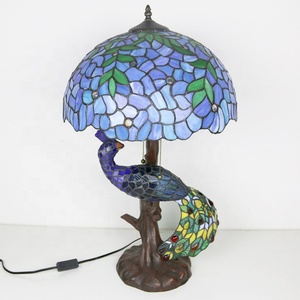Lámpara de Mesa LongHuiJing de 16 Pulgadas, Estilo Tiffany Mediterráneo, con Cúpula de Vidrio Teñido, Base con Diseño de Pavo Real, LED AC Flexible y Ecológico - Product Image 6