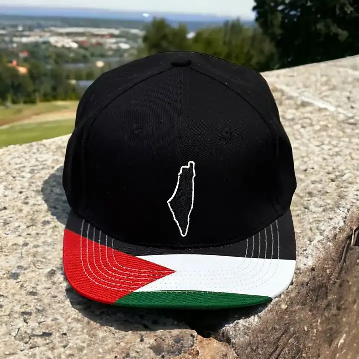 도매 무료 팔레스타인 제품 플래그 맵 모자 5 패널 사용자 정의 국기 자수 인쇄 로고 스냅 백 모자