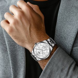 Montre pour homme personnalisée simple luxe en acier inoxydable pour mouvement mécanique suisse résistant à l'eau cadran couronne d'affichage - Product Image 6