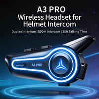 Casque de moto A3 Pro avec interphone, kit de communication audio sans fil pour la conduite