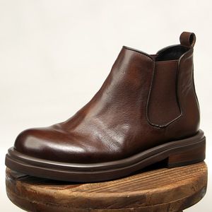 Bottes Chelsea pour hommes en cuir véritable, talon moyen, semelle épaisse, style britannique, bottines d'automne et d'hiver - Product Image 1