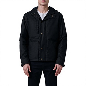 <b>Men's</b> <b>Black</b> Hooded Windproof Jacket <b>Long</b> Sleeve Casual Button Closure Solid Autumn <b>Coat</b> - Product Image 4