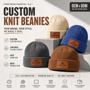 OEM Custom Logo <b>Western</b> Beanie Embroidery Leather Patch High Quality Rustic Unisex Wholesale Supplier Winter <b>Hat</b> - Product Image 1