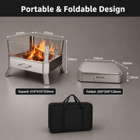 Brasero de camping pliable carré portable en acier inoxydable pour le camping en plein air, la randonnée, les barbecues et le chauffage de jardin