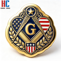 Insignia Masónica con Símbolo G, Bandera Americana de EE. UU., de Metal Esmaltado Chapado en Oro, Diseño Moderno, Personalizada de Fábrica con 20 Años de Experiencia