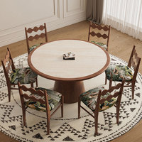 Ensemble de table à manger ronde élégante et moderne de luxe, plateau en pierre frittée et bois avec base en bois massif, pour usage domestique, hôtelier et commercial