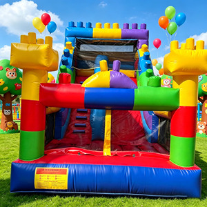 Scivolo Gonfiabile Resistente Stile Mattoncini, Colori Primari, Doppia Corsia, con Parete da Arrampicata, per Feste di Compleanno per Bambini, Divertimento Commerciale - Product Image 4