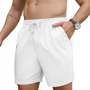 Pantalones Cortos Bermuda Blancos para Hombre, 100% Poliéster, Cintura Media, Cordón Ajustable, Color Sólido, Bolsillos, Transpirables, Impermeables, Ecológicos - Product Image 1