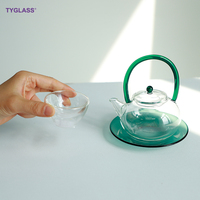 Service à thé de luxe en verre borosilicate résistant à la chaleur avec théière, compatible lave-vaisselle, logo personnalisé, pot rose, vert, ambre