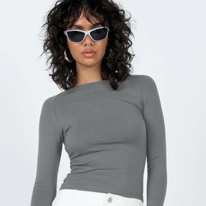 Camiseta de Mujer Sexy y Ajustada de Manga Larga en Color Sólido, Estilo Urbano, para Primavera y Otoño, Personalizable - Product Image 4