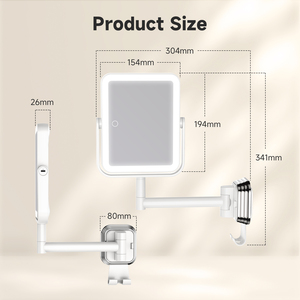 <span class=keywords><strong>Miroir</strong></span> de maquillage LED grossissant 5X, 3 modes <span class=keywords><strong>d</strong></span>'éclairage, <span class=keywords><strong>miroir</strong></span> à ventouse carré, capteur tactile, rechargeable par USB, <span class=keywords><strong>miroir</strong></span> de salle de bain avec crochet - Product Image 6