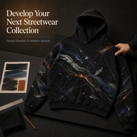 Sweat à capuche noir Original Moss Utility Patch, style streetwear avec appliqué abstrait, pull-over respirant 100 % polyester pour le printemps