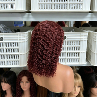 Perruques de cheveux humains bouclés bordeaux 99J avec dentelle frontale 13x4, perruque frontale transparente HD, perruques de cheveux humains bouclés de couleur rouge
