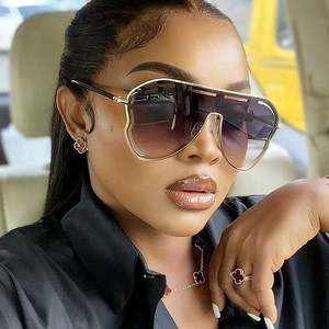 Gafas de Sol de Moda con Logotipo Personalizado, Lentes de Una Pieza Irregulares para Mujer, Protección UV400, Montura Grande de Metal, Estilo Piloto - Product Image 1