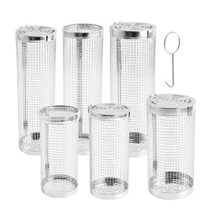 Juego de Herramientas para Barbacoa de Acero Inoxidable para Uso en Exteriores, Cesta Rodante de Madera, Red en Forma de Cilindro, Parrilla para Frutas, Bolsa de Transporte - Product Image 1