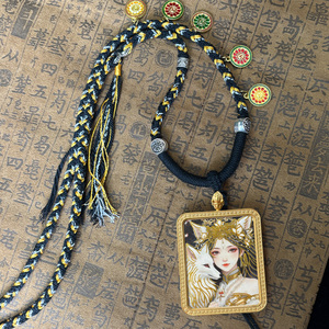 Collar con Colgante de Zorro Mítico y Diosa, Estilo Thangka Artesanal Único - Product Image 2