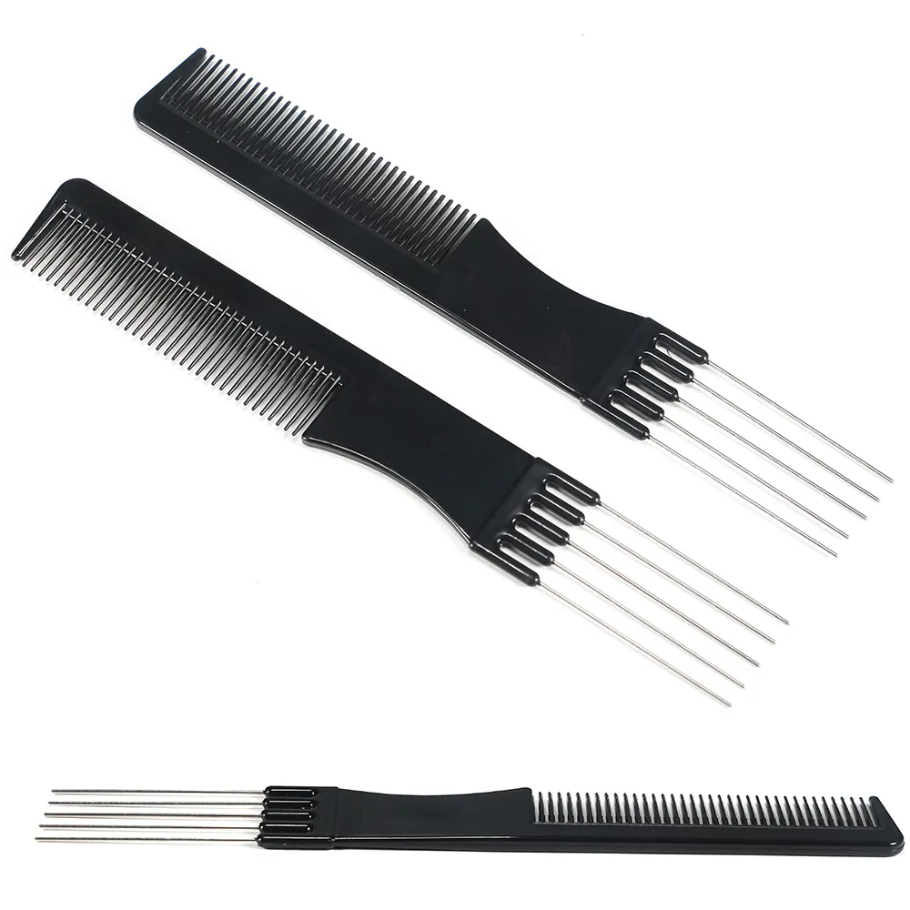 BAOSHI logo antistatik Salon kuaför saç tarak siyah karbon Fiber kaldırma alay Metal Prong ile taraklar