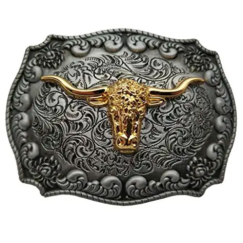 Kustom Logo logam Tanduk panjang sabuk gesper emas Texas gesper untuk pria