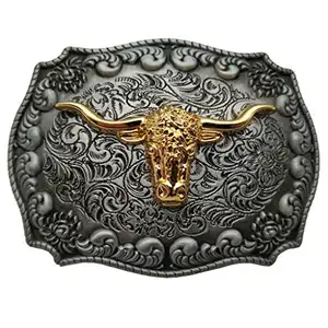Custom Logo Metal Long Horns Belt Buckle Golden Texas Buckles for Men