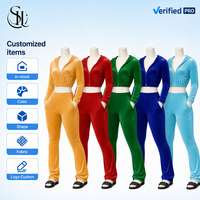 Ensembles de survêtements deux pièces en velours pour femmes avec logo personnalisé, prêts à être expédiés – Sweat à capuche zippé et pantalon à cordon de serrage, coupe ajustée, tenue décontractée et confortable