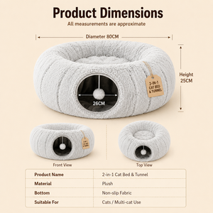 Cama Túnel para Gatos <span class=keywords><strong>2</strong></span> en 1, Plegable, de Felpa, con Juguete Interactivo, Lavable, para Interiores, Invierno - Product Image 5
