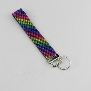 Custom Logo Printing PU <strong>Leather</strong> Wristlet Strap Keychain bling rhinestone key chain bracelet - Product Image 2
