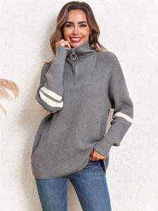 Custom Slim Cropped Long Sleeve Zip-up for <strong>Polo</strong> V-<strong>Neck</strong> Ribbed Knit Sweater Pullover <strong>Jumper</strong> Tops for Office <strong>Ladies</strong> in Winter - Product Image 4