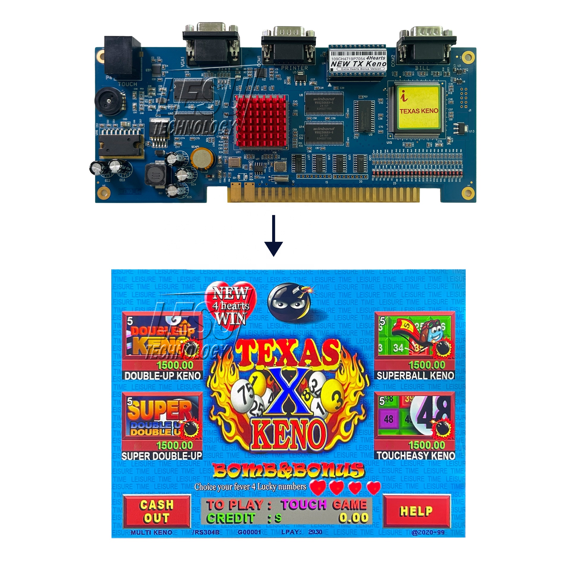 Newest 4 Hearts Texas Keno Game Board - 4 in 1 Keno Game for