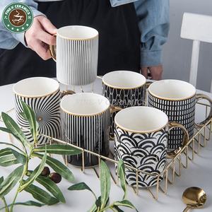 Tazas personalizadas <span class=keywords><strong>de</strong></span> cerámica con patrón geométrico, tazas <span class=keywords><strong>de</strong></span> café <span class=keywords><strong>de</strong></span> oficina con mango dorado, venta al por mayor, nuevo diseño, <span class=keywords><strong>2022</strong></span> - Product Image 6