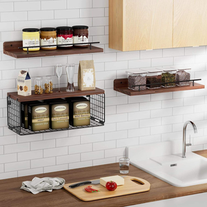 Étagères flottantes, panier de rangement en fil métallique, garde-corps de protection en métal pour salle de bain <span class=keywords><strong>et</strong></span> salon, style vintage, robuste, <span class=keywords><strong>grande</strong></span> capacité pour épices - Product Image 5