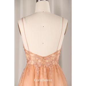 现代Aline v领无袖落地式薄纱女装迷人刺绣珠光亮片橙色水钻球 - Product Image 6