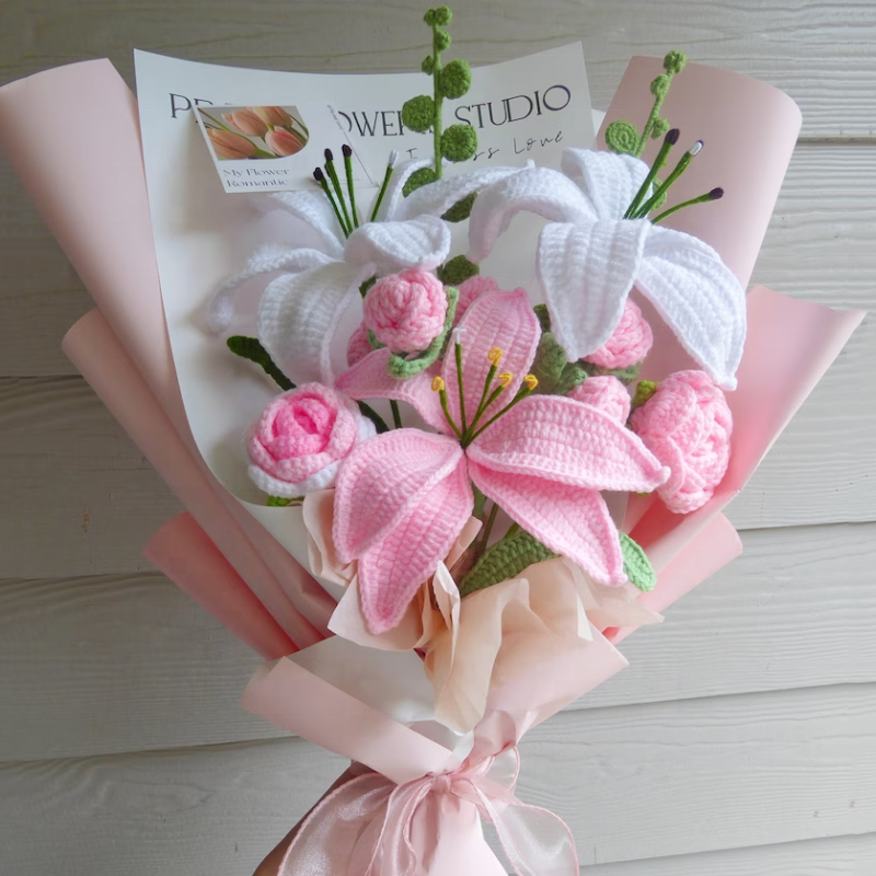 Handmade Crochet Lily Flower Woven Artificial