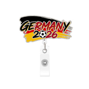 Neueste Fußball-Weltmeisterschaft 2026 Nationalflaggen-Acryl-Glitzer Ausziehbarer Ausweishalter mit Krokodilklemme für Fußballfans - Product Image 3