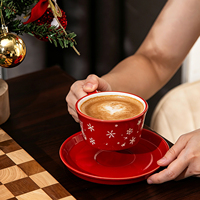 Nouvel ensemble tasse et soucoupe de Noël en céramique, motif flocon de neige, personnalisable OEM avec logo et couleurs