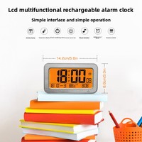 Jam Alarm Digital Mini LCD Modern, lampu latar bertenaga USB besar otomatis fotosensitif meja senyap jam samping tempat tidur