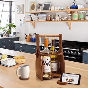 BSCI fabbrica casa cucina Bar in legno bevanda Caddy per bottiglie di vino e porta bicchieri Bar Caddy porta birra BBQ - Product Image 2