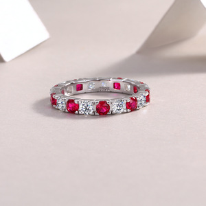 Cao cấp cổ điển S925 Sterling <span class=keywords><strong>Silver</strong></span> Eternity ban nhạc đầy đủ moissanite <span class=keywords><strong>Ruby</strong></span> Wedding engagement <span class=keywords><strong>Ring</strong></span> lễ hội quà tặng cho phụ nữ - Product Image 4