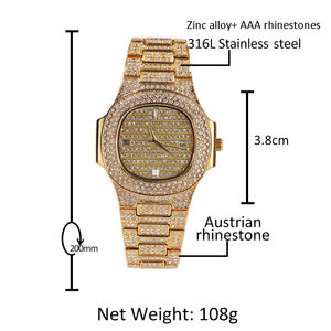 <span class=keywords><strong>Montre</strong></span> Hip Hop pour hommes et femmes, glacé, bling-bling, plaqué or, pour rappeur, haute qualité, vente en gros - Product Image 6