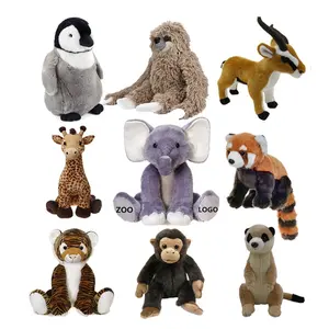 Customized Realistic stuffed simulated animal toy wholesale stuffed safari toy plush elephant tiger giraffe gorilla promotion