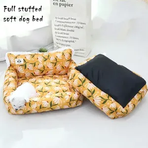 ที่นอนสัตว์เลี้ยงลายดอกไม้ กันน้ำ ทำจากผ้าไหม ถอดซักได้ สำหรับสุนัขและแมว ของเล่นตุ๊กตาขนนุ่ม แฟชั่น อบอุ่น ใช้ได้ทุกฤดู มีหลายขนาดให้เลือก - Product Image 2