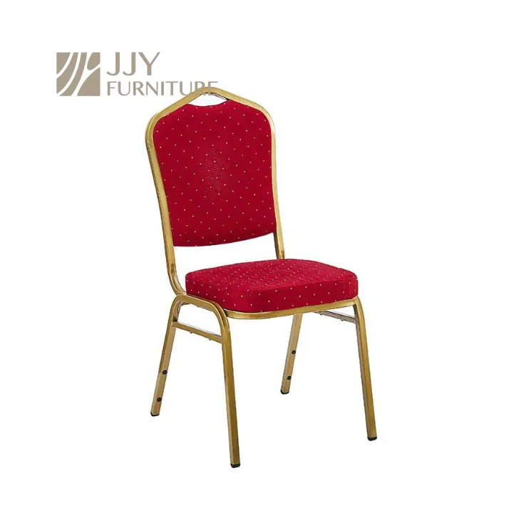 JJY-YHY-F001 all'ingrosso eleganti sedie per banchetti in acciaio dorato comode tappezzerie rosse per Hotel eventi di nozze USA