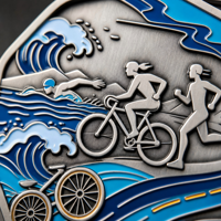 Médaille personnalisée en alliage de zinc moulé sous pression, couleur plaquée, ruban bleu, design octogonal pour événement de marathon