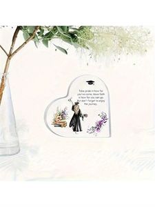 2D plano 1 pieza, placa de corazón de acrílico de decoración de graduación, adorno de escritorio de regalo, para amigo, bendición y refranes, Navidad, fiesta <span class=keywords><strong>Ta</strong></span> - Product Image 4