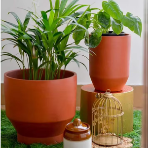 Ensemble de 2 pots à fleurs en terre cuite en forme de tulipe, faits à la main, pour l'intérieur, l'extérieur, le balcon, la terrasse, le jardin, la décoration de la maison, pots à fleurs rustiques en argile - Product Image 3