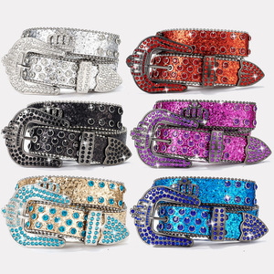 Cintura di lusso BB Bling glitterato con corona di cristallo con fibbia in pelle borchiata con strass cintura rifilatura - Product Image 1